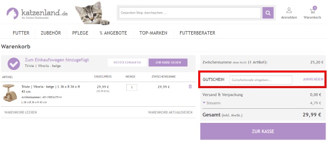 Katzenland Gutschein einlösen