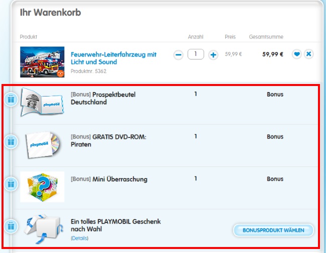 Playmobil Gratiszugaben