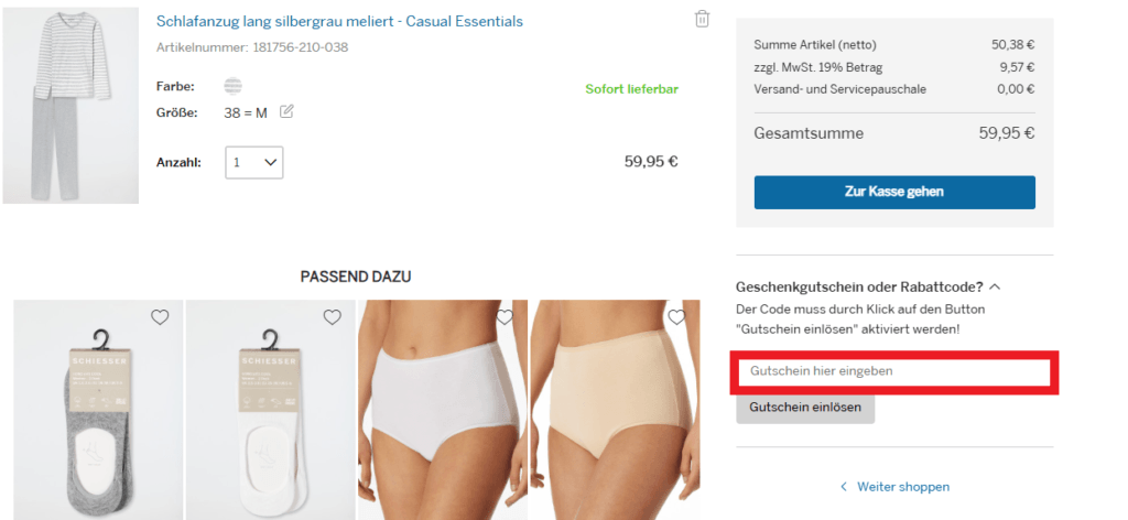 Gutschein Schiesser einlösen