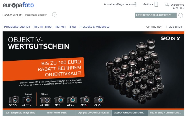 Sony im europafoto Onlineshop