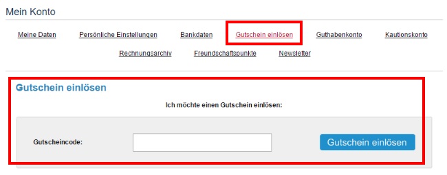 Verleihshop Gutschein einlösen