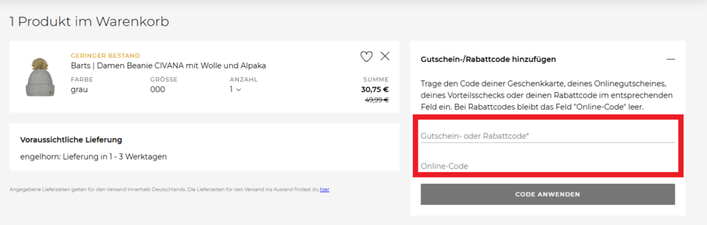 Gutschein- oder Rabattcode engelhorn einlösen