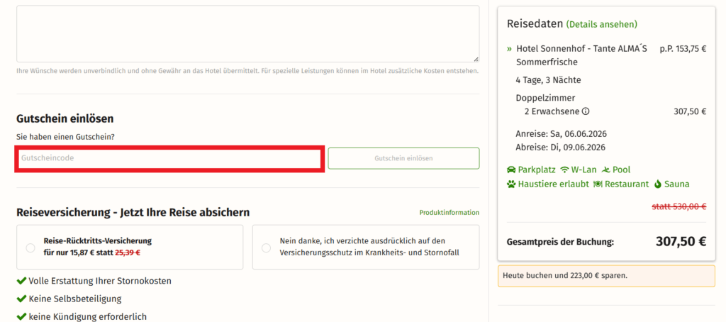 kurz mal weg de Gutscheincode eingeben