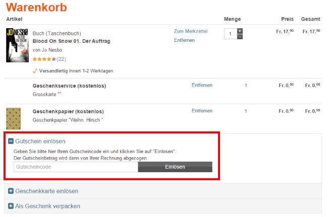 Buch.ch Gutschein einlösen