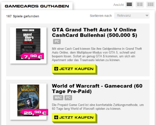 Gameliebe Gamecard Guthaben