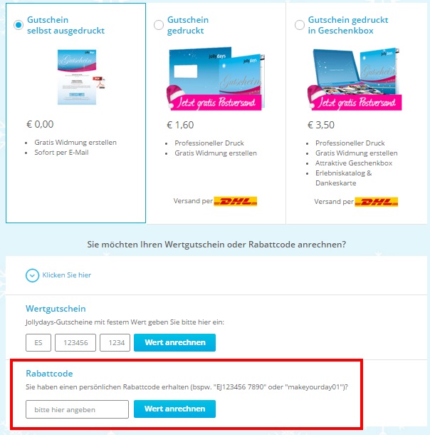 Jollydays Gutscheine einlösen