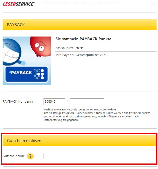 Leserservice Gutschein einlösen