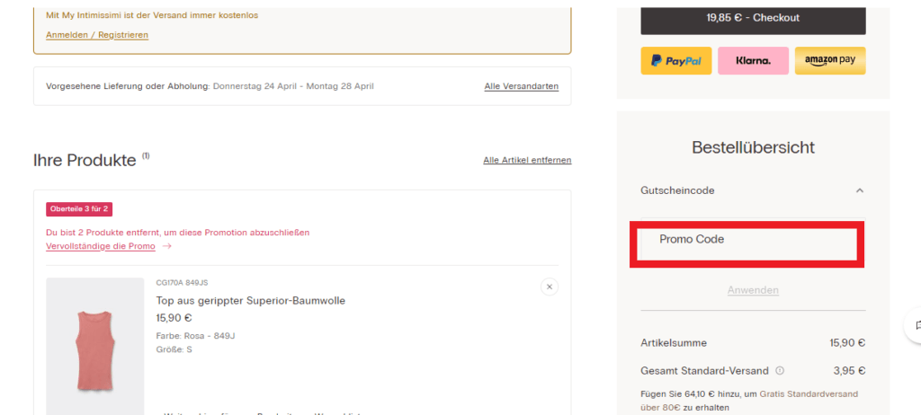 Intimissimi Promocode einlösen
