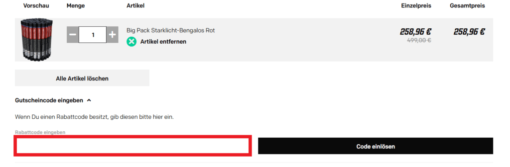 Pyroweb Rabattcode eingeben