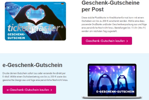 Ticketmaster Geschenkgutscheine