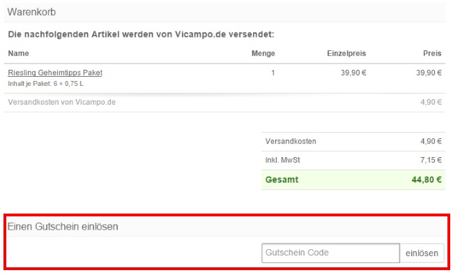 Vicampo Gutscheine einlösen