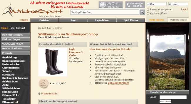 Wildnissport Onlineshop