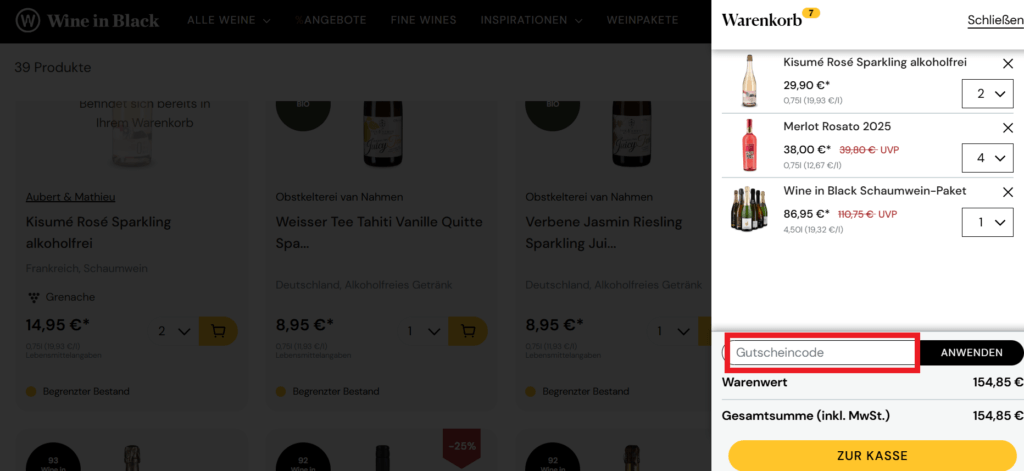 Wine in Black Gutscheincode eingeben