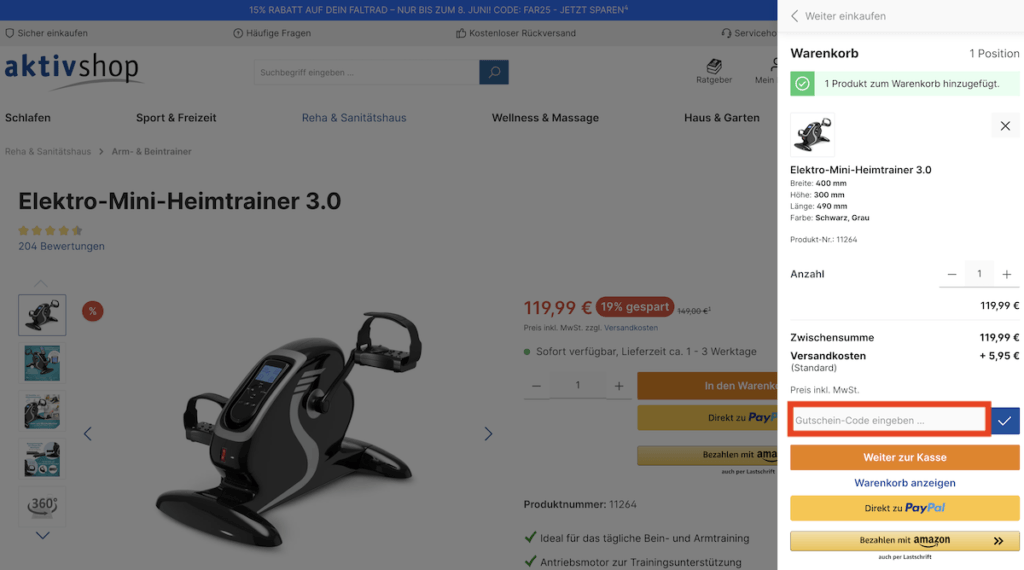 aktivshop Gutschein-Code eingeben