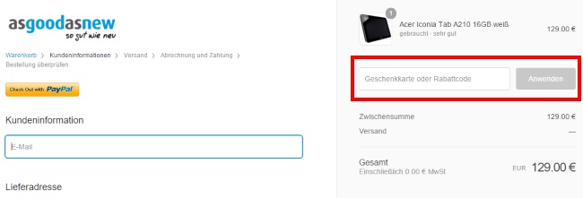 asgoodasnew Gutschein einlösen