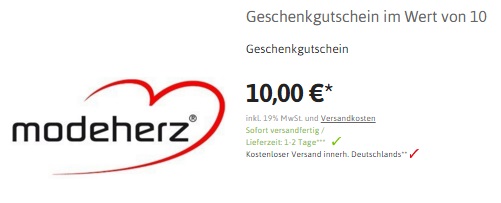 modeherz Geschenkgutscheine