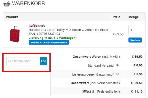 Koffer.net Gutschein einlösen