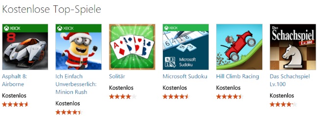 Microsoft Store - kostenlose Spiele