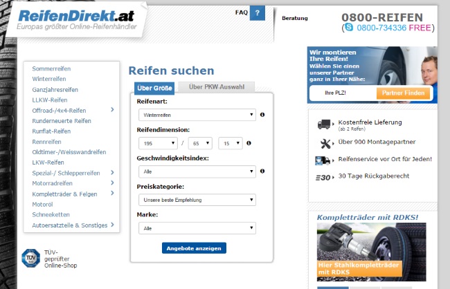 Reifendirekt.at Onlineshop