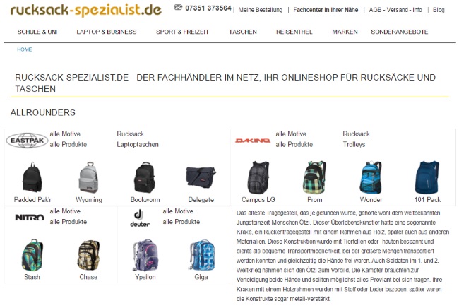 Rucksack Spezialist Onlineshop