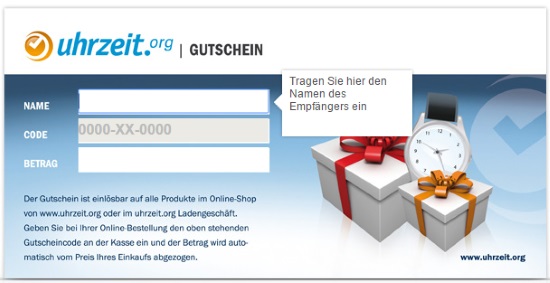 Uhrzeit.org Geschenkgutscheine