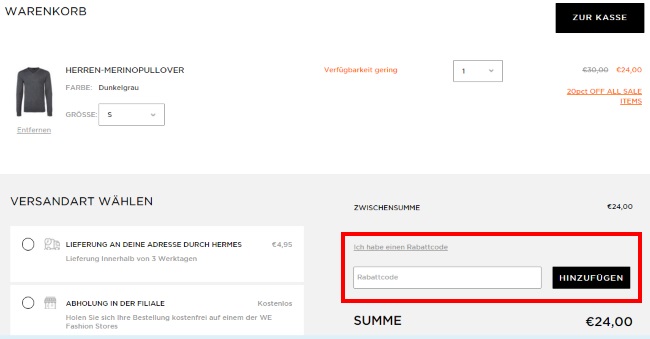WE Fashion Gutschein einlösen