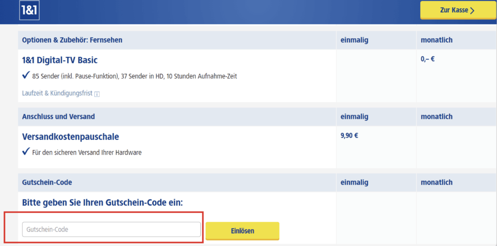 1und1 Gutschein-Code einloesen