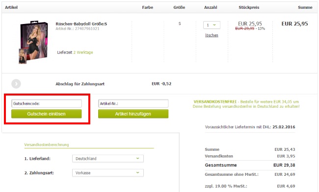 Adultshop Gutschein einlösen