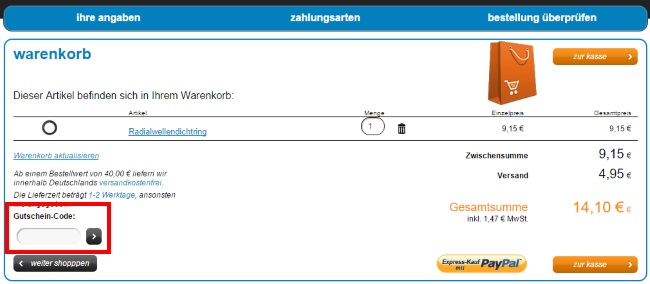 AutoteileStore Gutschein einlösen