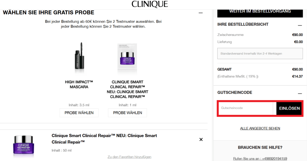 Clinique Gutscheincode eingeben