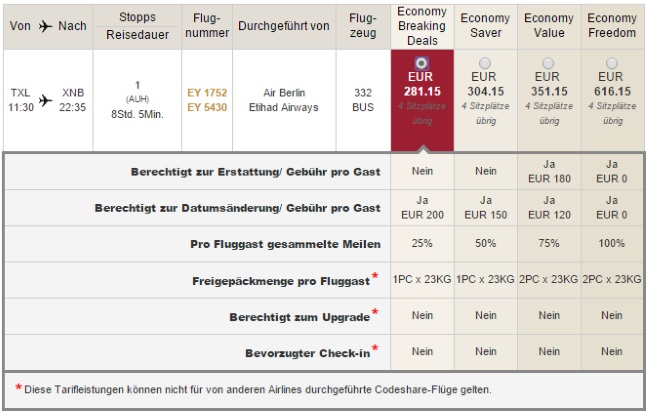 Etihad Tarifbedingungen