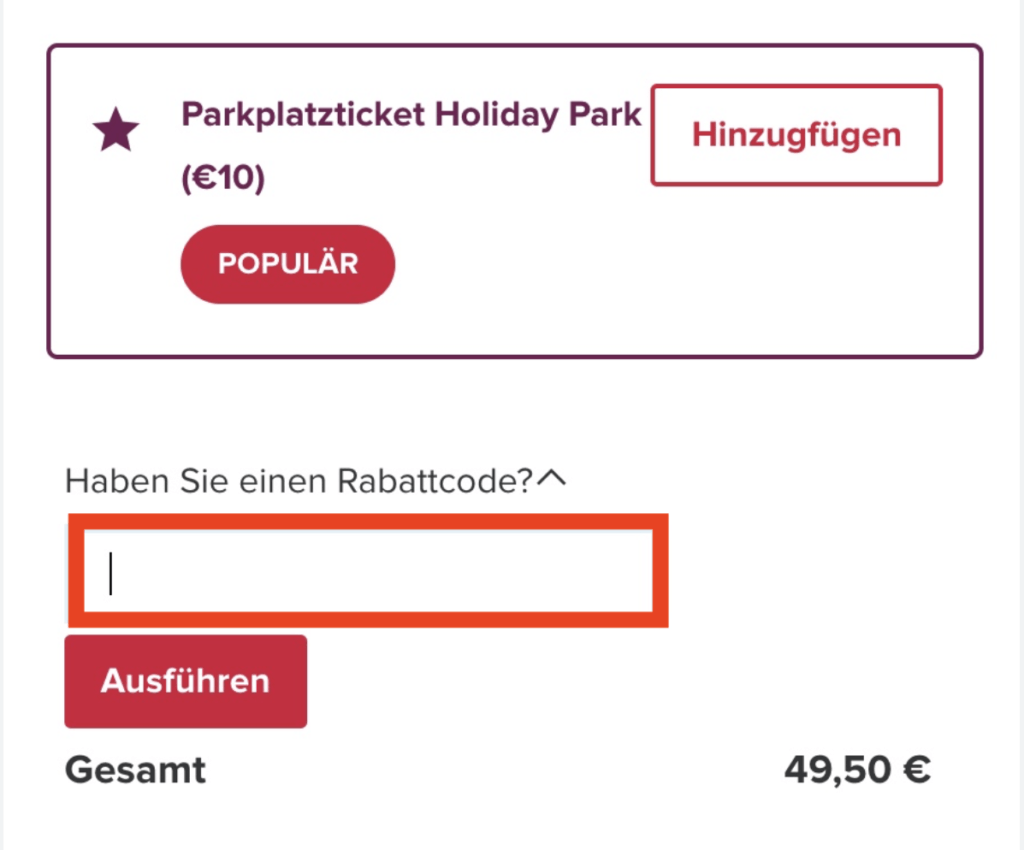 HolidayPark Rabattcode einfuegen