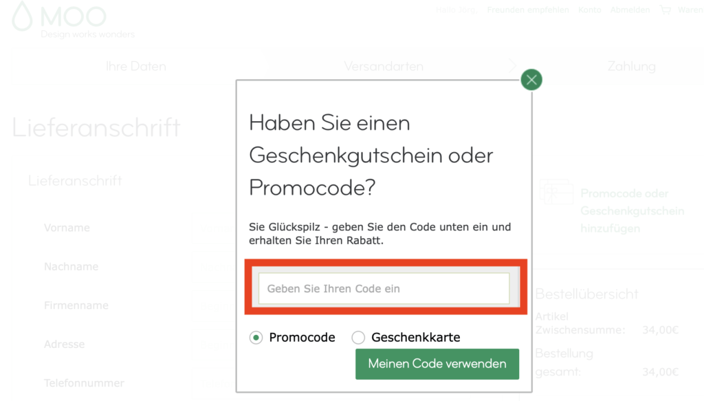 MOO Code eingeben