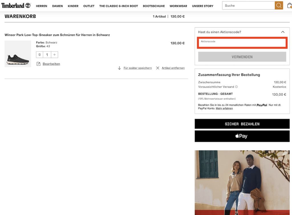 Timberland Aktionscode verwenden