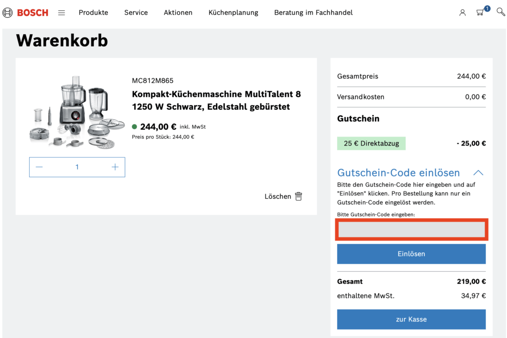 Bosch Gutschein einlösen
