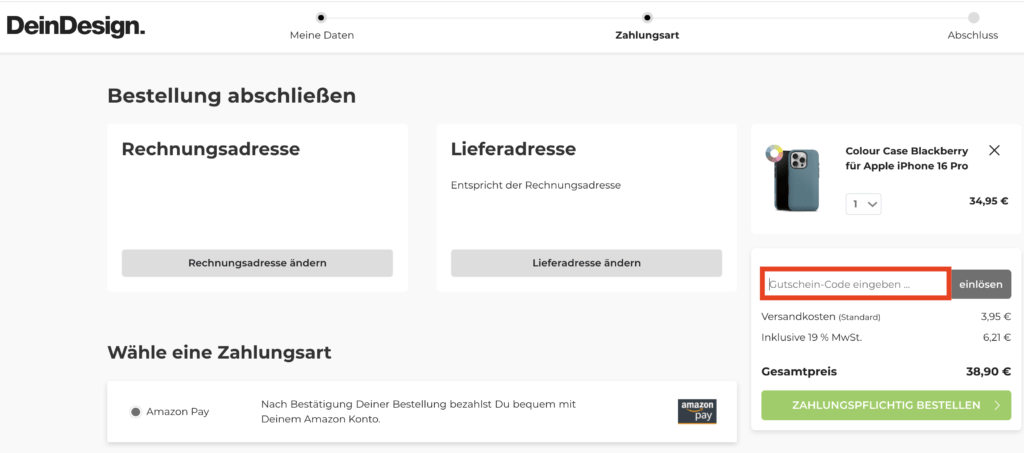 DeinDesignGutschein-Code eingeben
