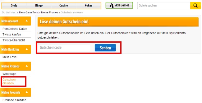 GameTwist Gutschein einlösen