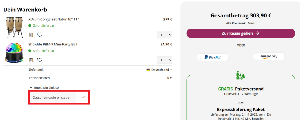 Kirstein Gutscheincode eingeben