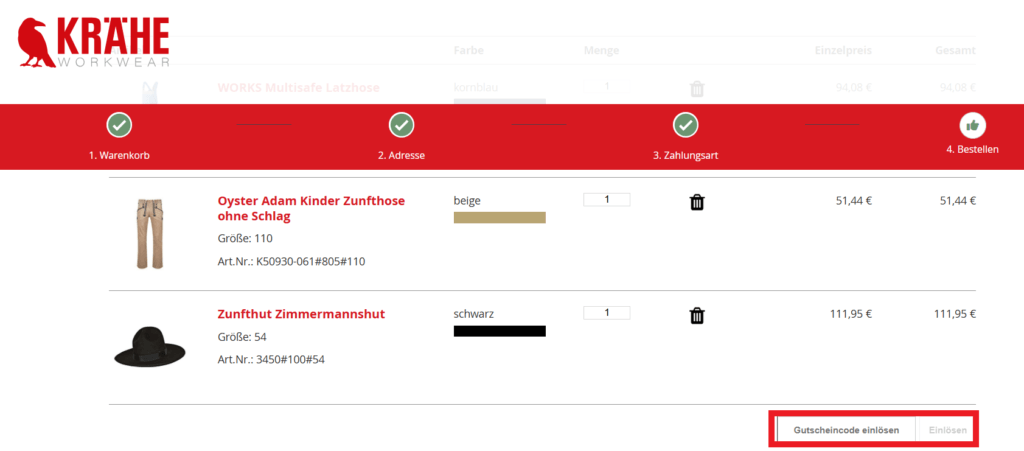 Kraehe Gutscheincode eingeben