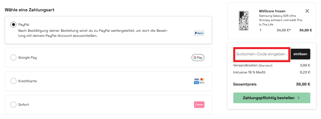 NIVOCASE Rabattcode eingeben