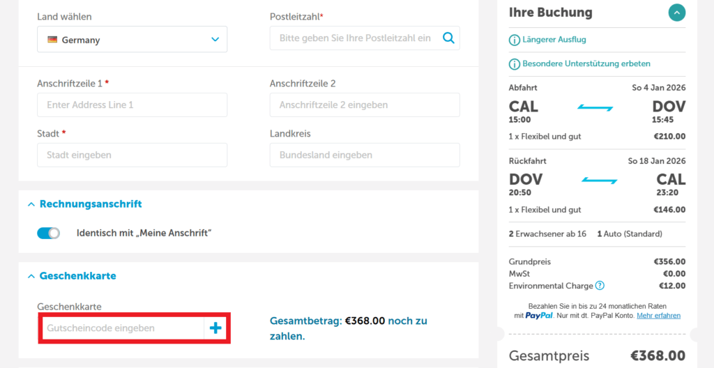 P&O Ferries Gutscheincode eingeben