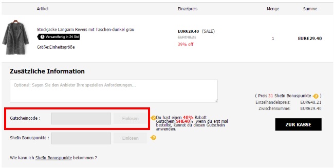 Sheinside Gutschein einlösen