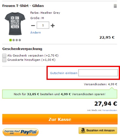 Shirtcity Gutschein einlösen