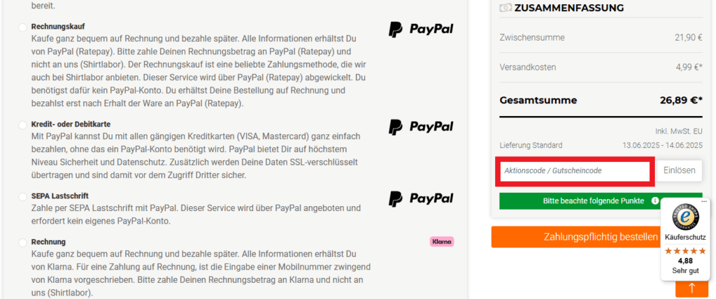 Gutscheincode Aktionscode Shirtlabor