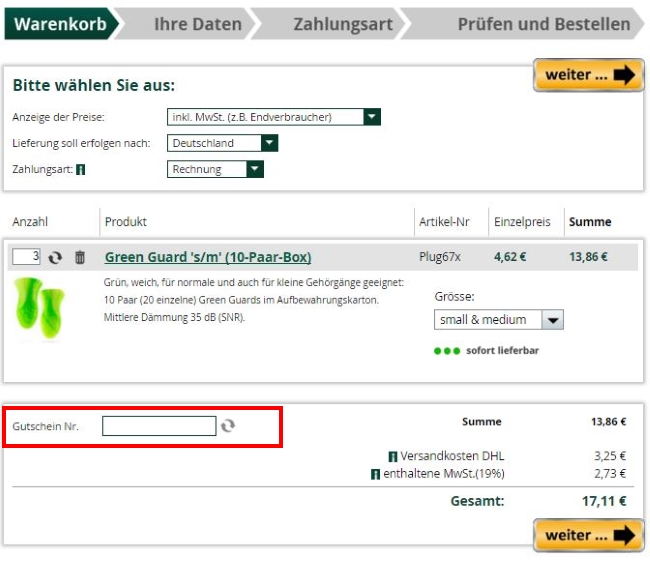 SonicShop Gutschein einlösen