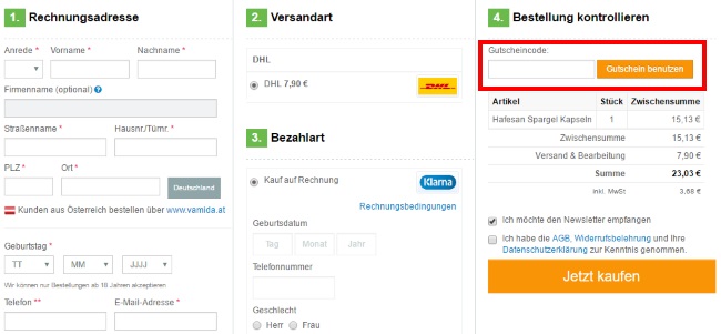 Vamida Gutschein einlösen