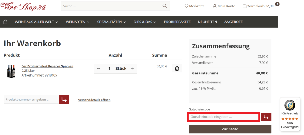 VineShop24 Rabattcode eingeben