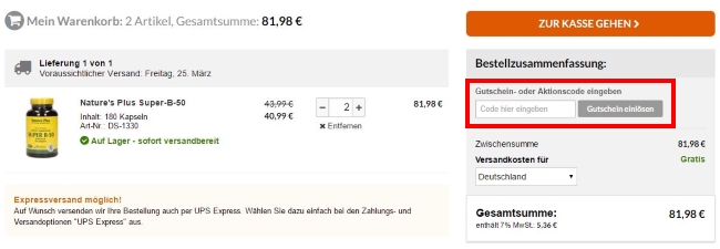 Vitalabo Gutschein einlösen