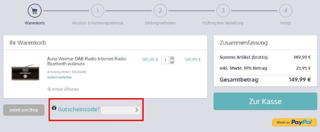 Auna Gutschein einlösen