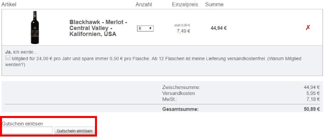 Der Weinversand Gutschein einlösen